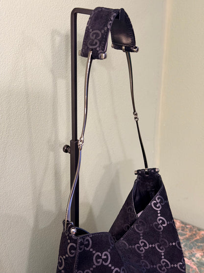 GUCCI BY TOM FORD BLACK GG SUEDE MEDIUM HOBO BAG