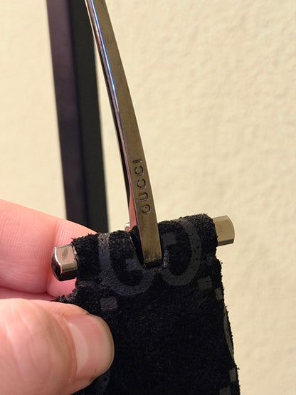 GUCCI BY TOM FORD BLACK GG SUEDE MEDIUM HOBO BAG