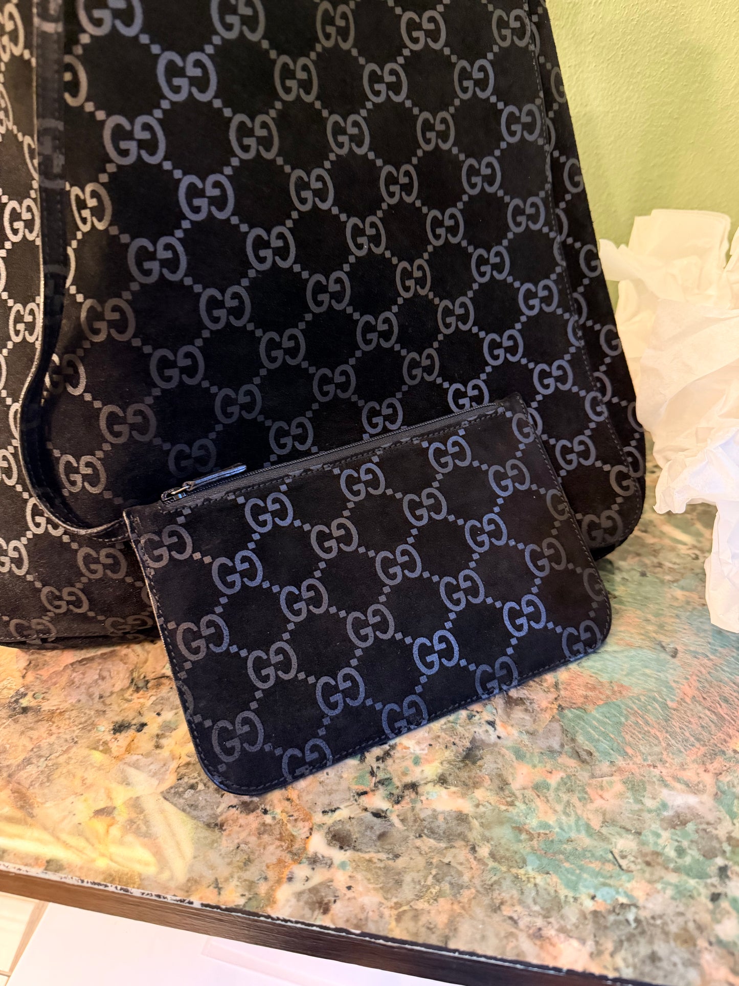 GUCCI BY TOM FORD BLACK GG SUEDE MEDIUM HOBO BAG