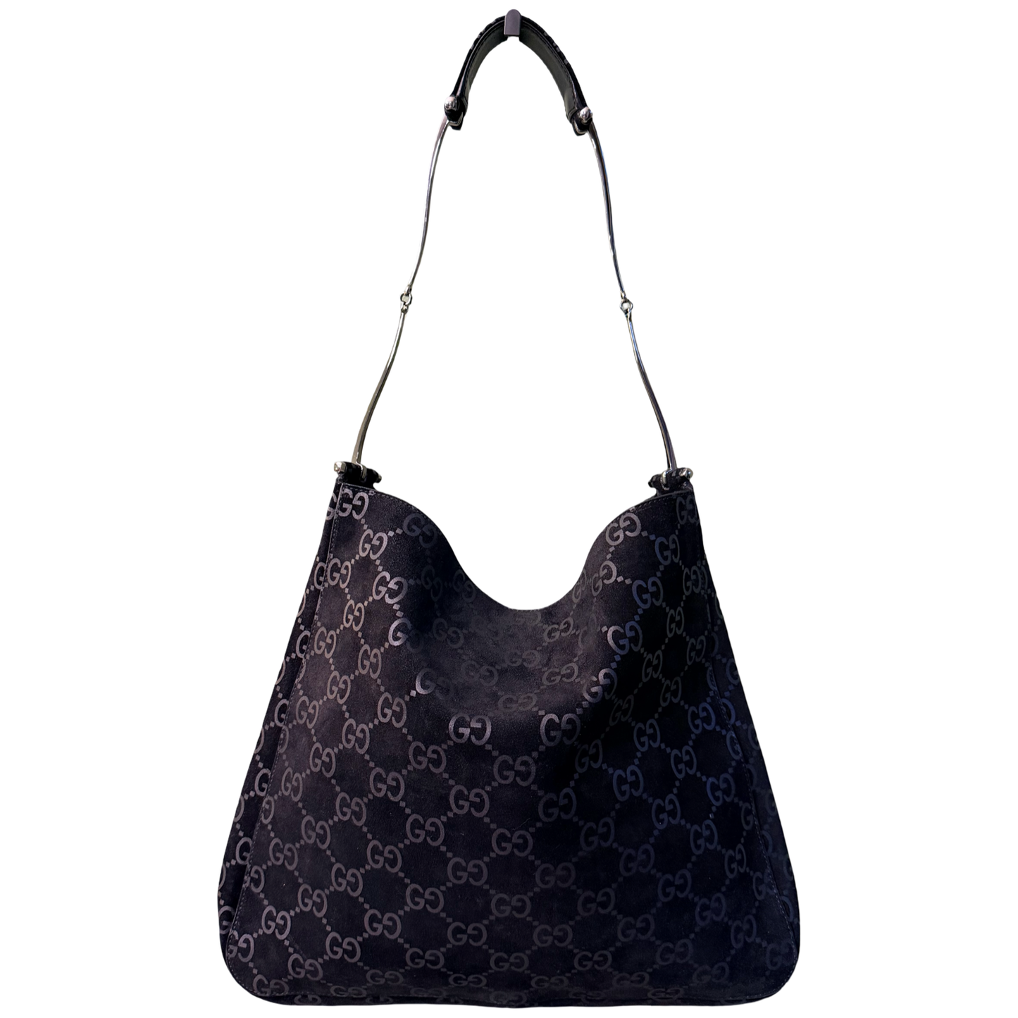 GUCCI BY TOM FORD BLACK GG SUEDE MEDIUM HOBO BAG