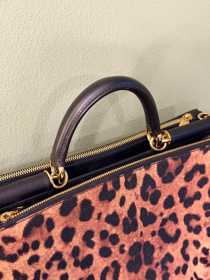 DOLCE & GABBANA LARGE LEOPARD DOUBLE ZIP SICILY HANDBAG