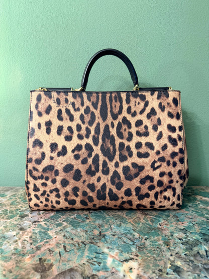 DOLCE & GABBANA LARGE LEOPARD DOUBLE ZIP SICILY HANDBAG