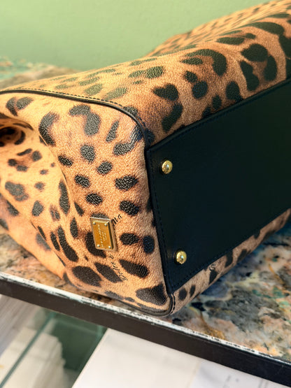 DOLCE & GABBANA LARGE LEOPARD DOUBLE ZIP SICILY HANDBAG