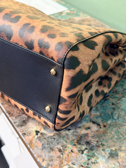 DOLCE & GABBANA LARGE LEOPARD DOUBLE ZIP SICILY HANDBAG