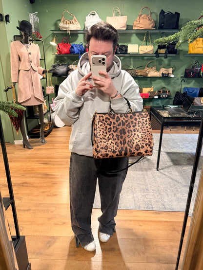 DOLCE & GABBANA LARGE LEOPARD DOUBLE ZIP SICILY HANDBAG