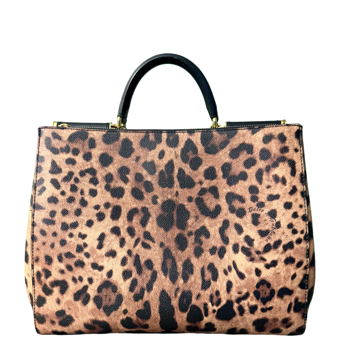 DOLCE & GABBANA LARGE LEOPARD DOUBLE ZIP SICILY HANDBAG