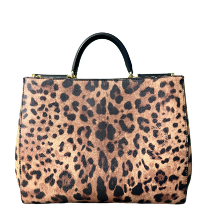 DOLCE & GABBANA LARGE LEOPARD DOUBLE ZIP SICILY HANDBAG