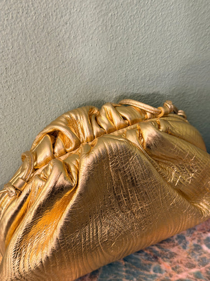 BOTTEGA VENETA GOLD MINI POUCH CROSSBODY BAG