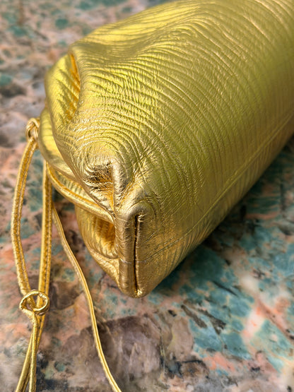 BOTTEGA VENETA GOLD MINI POUCH CROSSBODY BAG
