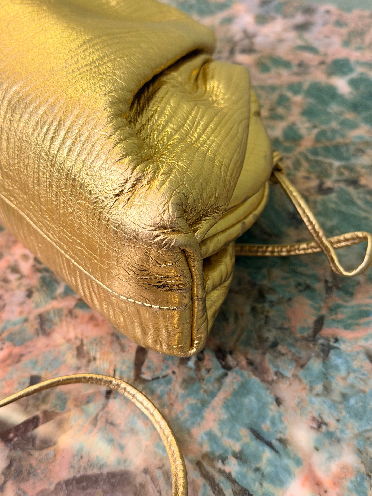 BOTTEGA VENETA GOLD MINI POUCH CROSSBODY BAG