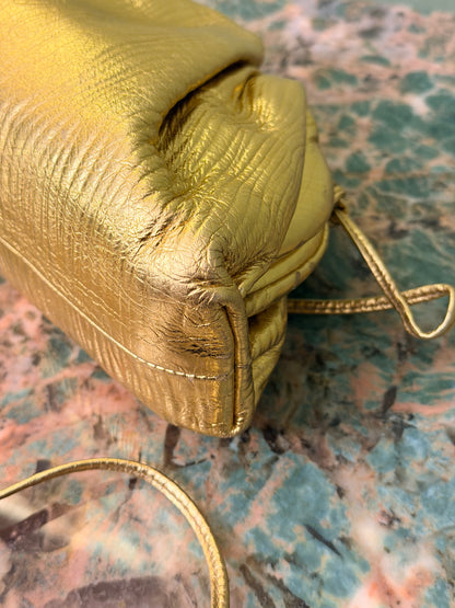 BOTTEGA VENETA GOLD MINI POUCH CROSSBODY BAG