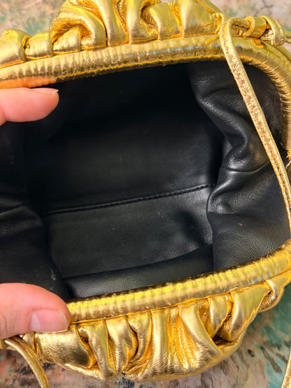 BOTTEGA VENETA GOLD MINI POUCH CROSSBODY BAG