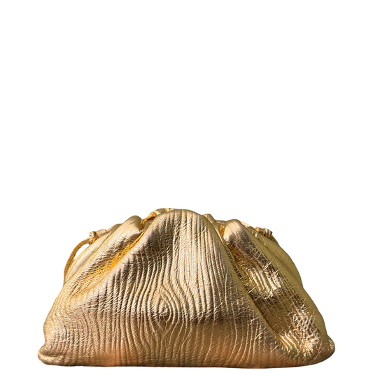 BOTTEGA VENETA GOLD MINI POUCH CROSSBODY BAG