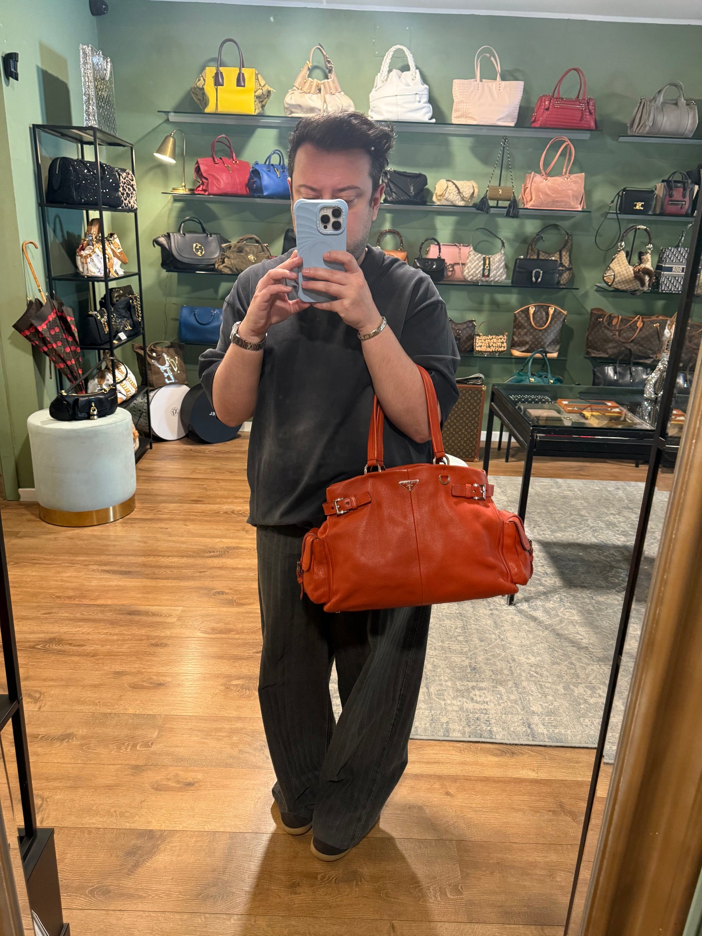 PRADA ORANGE SHOPPING TOTE