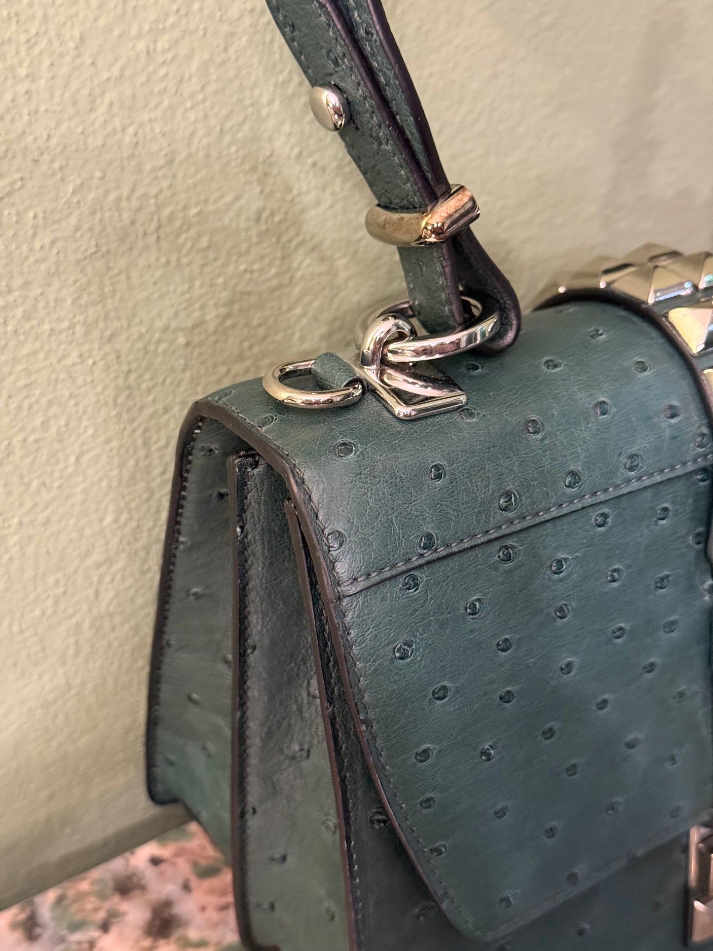 PRADA GREEN OSTRICH ELEKTRA TOP HANDLE BAG