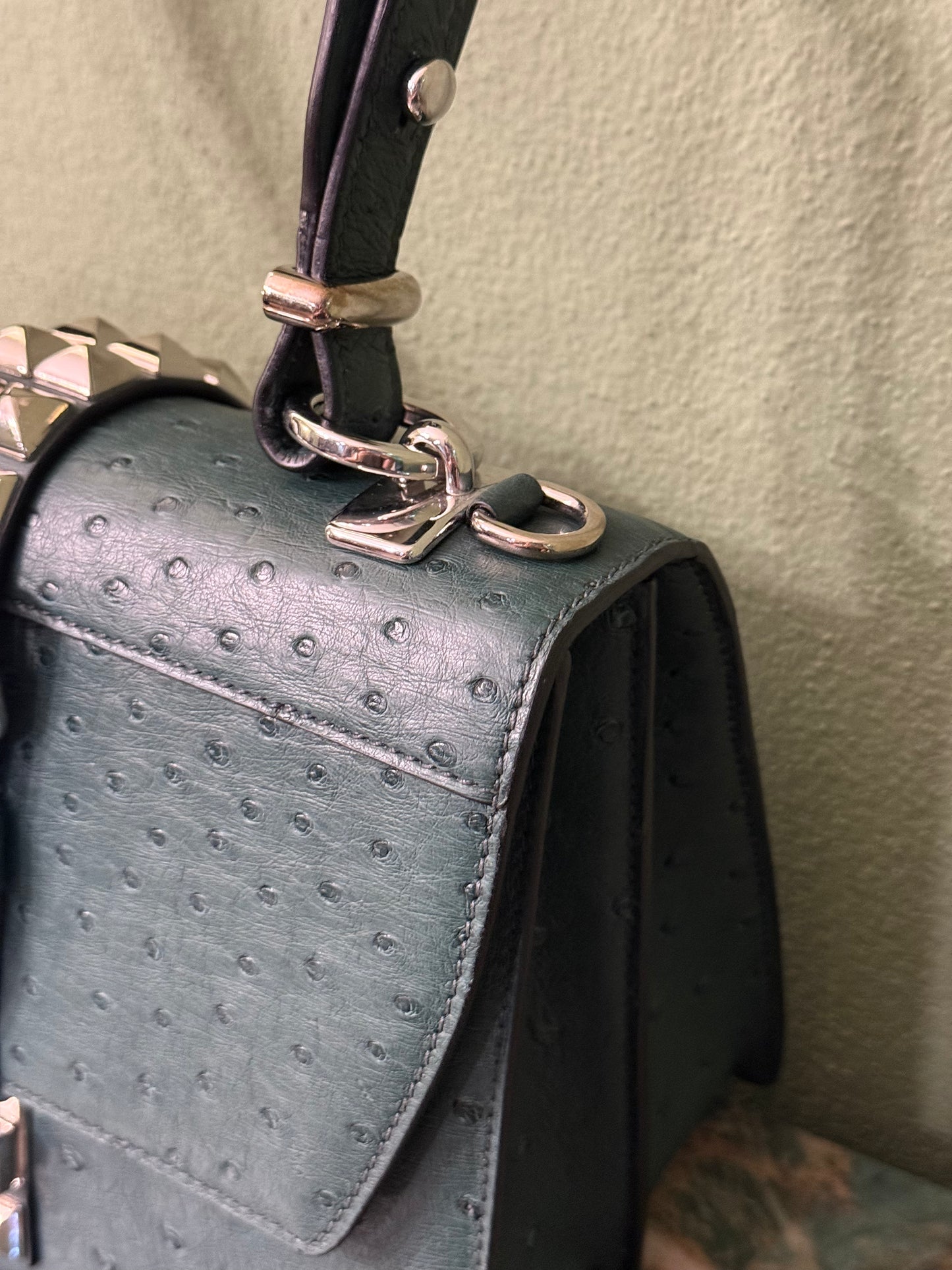 PRADA GREEN OSTRICH ELEKTRA TOP HANDLE BAG