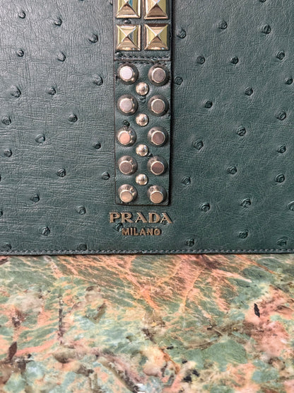 PRADA GREEN OSTRICH ELEKTRA TOP HANDLE BAG