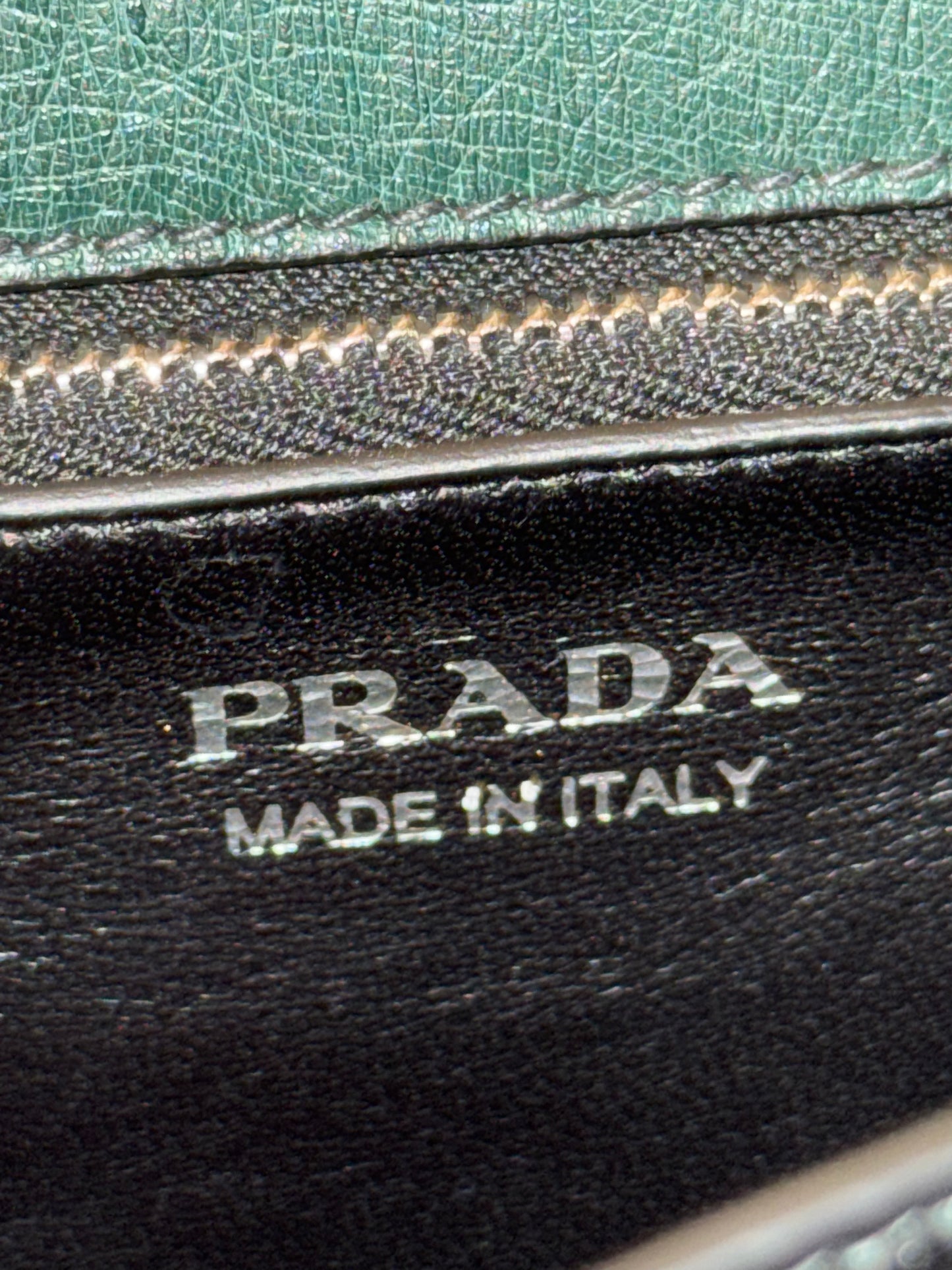 PRADA GREEN OSTRICH ELEKTRA TOP HANDLE BAG
