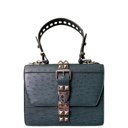 PRADA GREEN OSTRICH ELEKTRA TOP HANDLE BAG