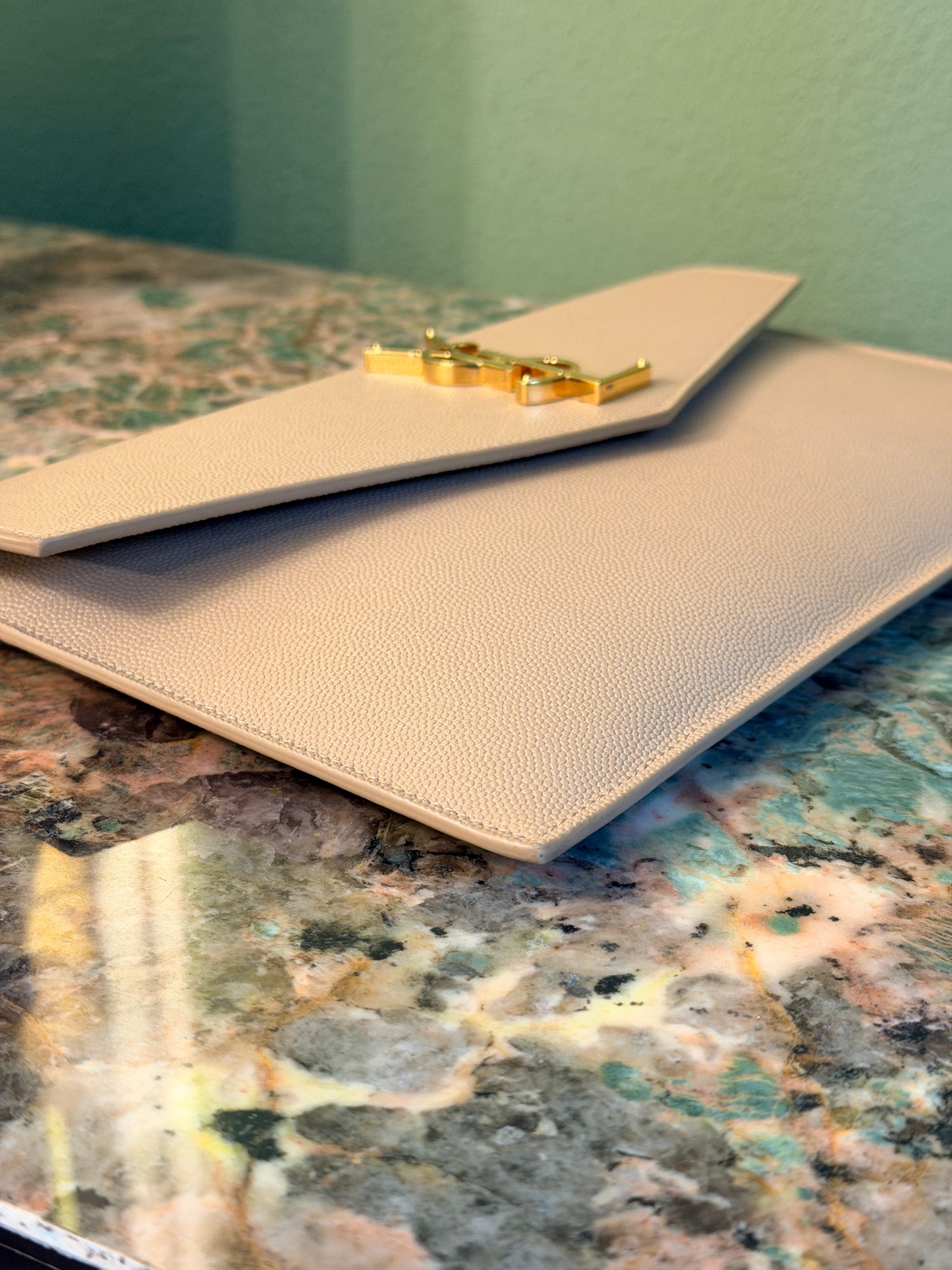 SAINT LAURENT DARK BEIGE UPTOWN POCHETTE