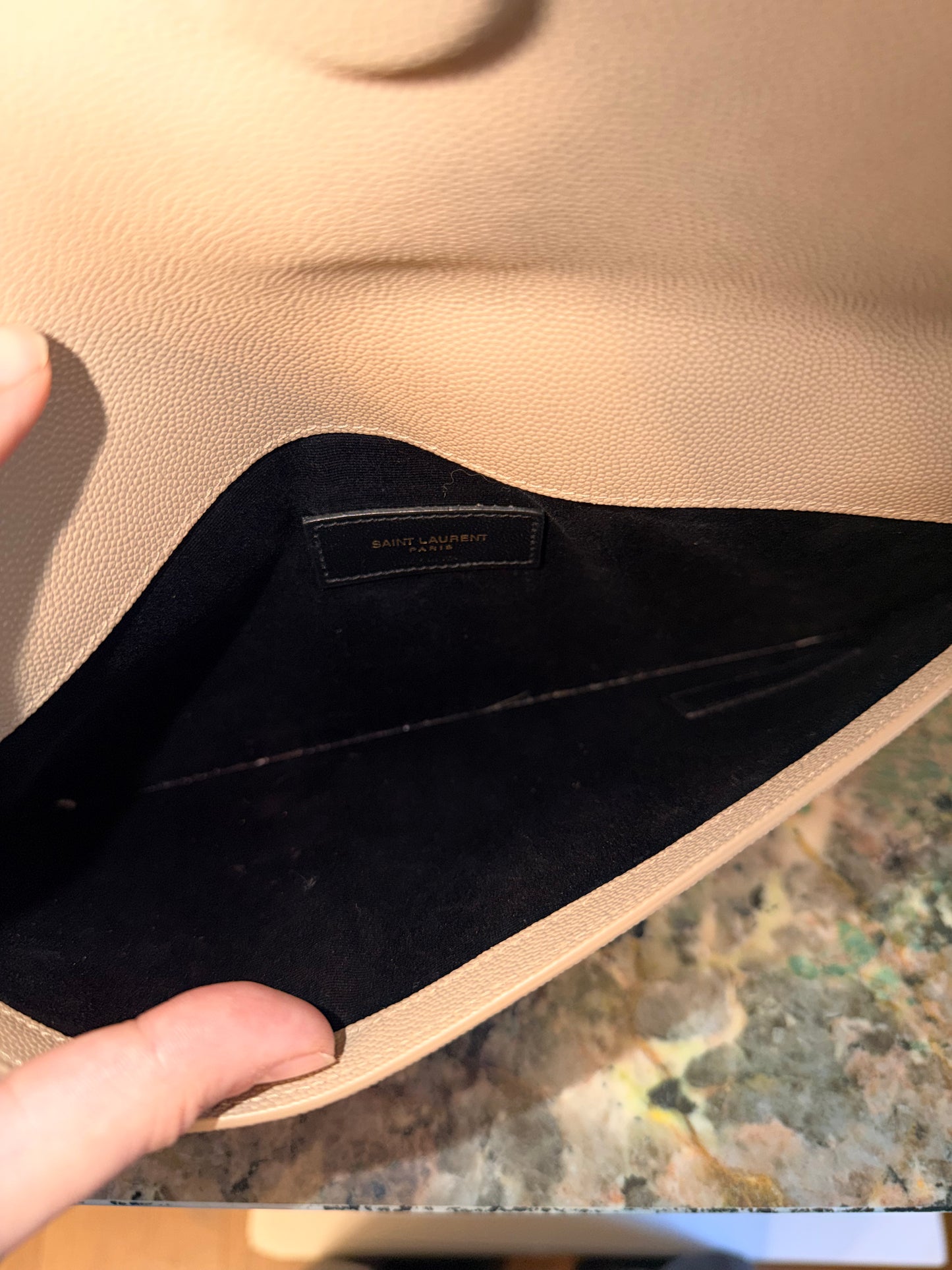 SAINT LAURENT DARK BEIGE UPTOWN POCHETTE