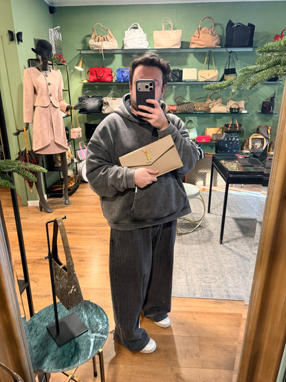 SAINT LAURENT DARK BEIGE UPTOWN POCHETTE