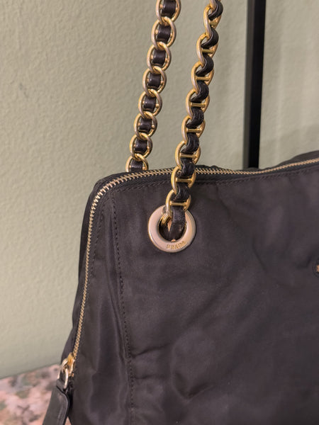 PRADA BLACK NYLON CHAIN SHOPPING TOTE