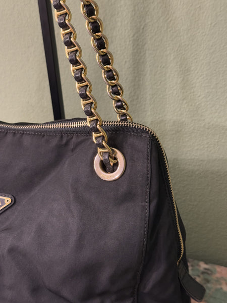 PRADA BLACK NYLON CHAIN SHOPPING TOTE