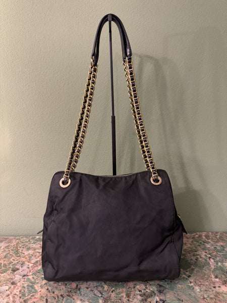 PRADA BLACK NYLON CHAIN SHOPPING TOTE