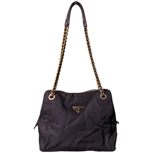 PRADA BLACK NYLON CHAIN SHOPPING TOTE