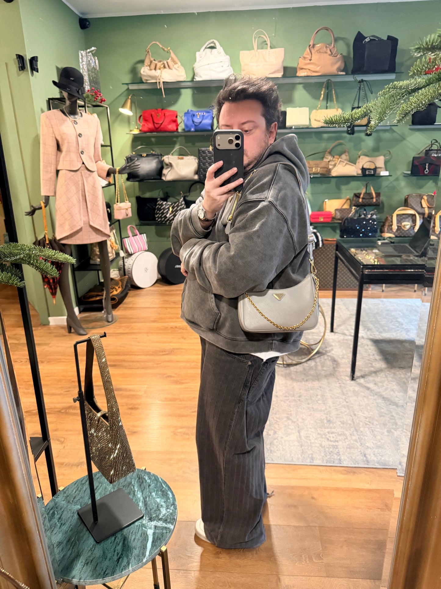 PRADA GRAY SAFFIANO RE-EDITION 2005 CROSSBODY BAG