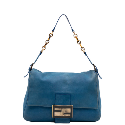 FENDI BLUE LEATHER LARGE MAMA BAGUETTE SHOULDER BAG