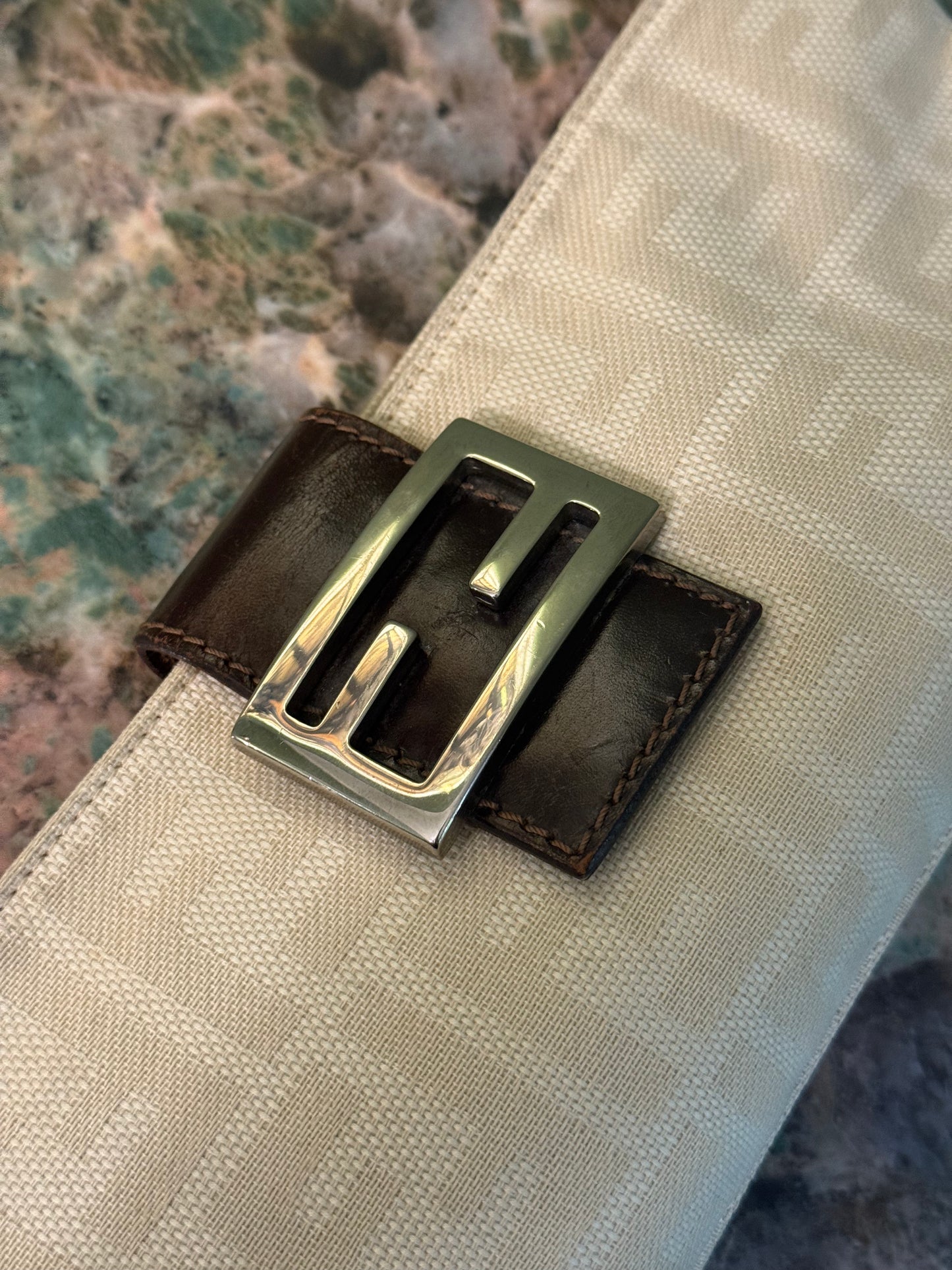 FENDI CREAM ZUCCA BAGUETTE CROSSBODY BAG