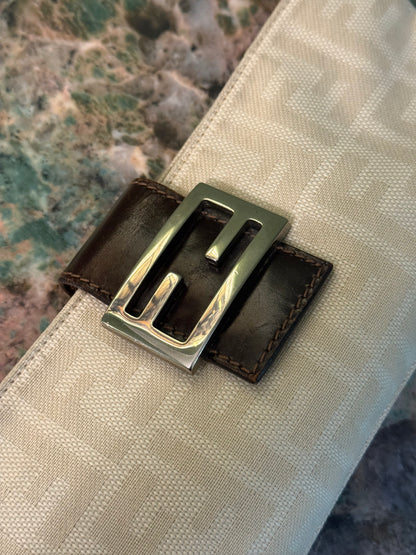 FENDI CREAM ZUCCA BAGUETTE CROSSBODY BAG