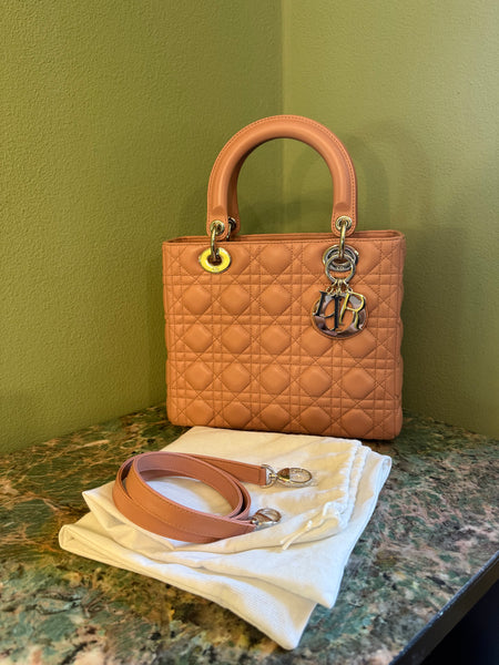 DIOR PINK CANNAGE MEDIUM LADY DIOR HANDBAG