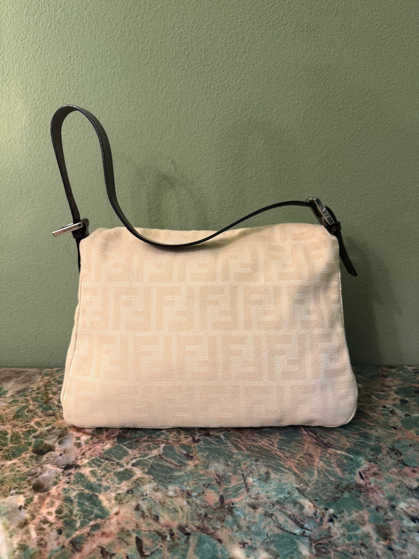 FEBDI CREAM ZUCCA MAMA BAGUETTE SHOULDER BAG