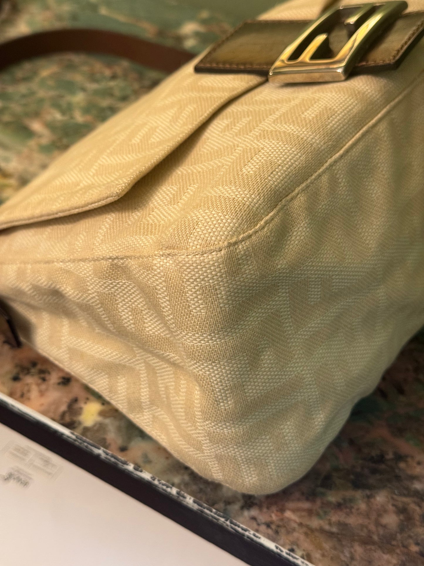 FEBDI CREAM ZUCCA MAMA BAGUETTE SHOULDER BAG
