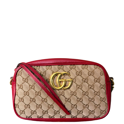 GUCCI RED MONOGRAM MARMONT CAMERA BAG