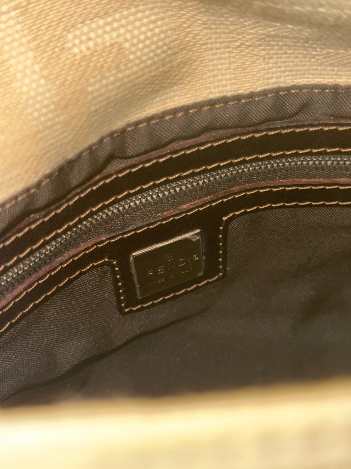 FEBDI CREAM ZUCCA MAMA BAGUETTE SHOULDER BAG