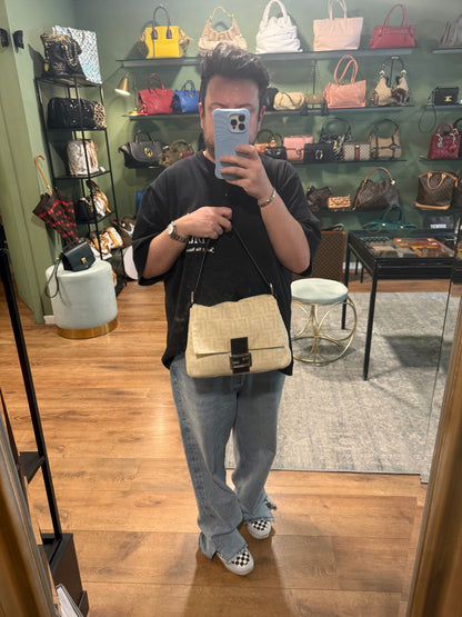 FEBDI CREAM ZUCCA MAMA BAGUETTE SHOULDER BAG