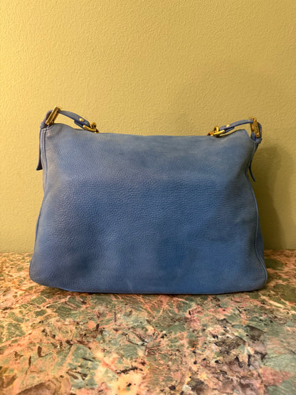 FENDI BLUE LEATHER LARGE MAMA BAGUETTE SHOULDER BAG