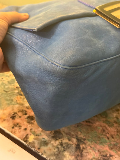 FENDI BLUE LEATHER LARGE MAMA BAGUETTE SHOULDER BAG
