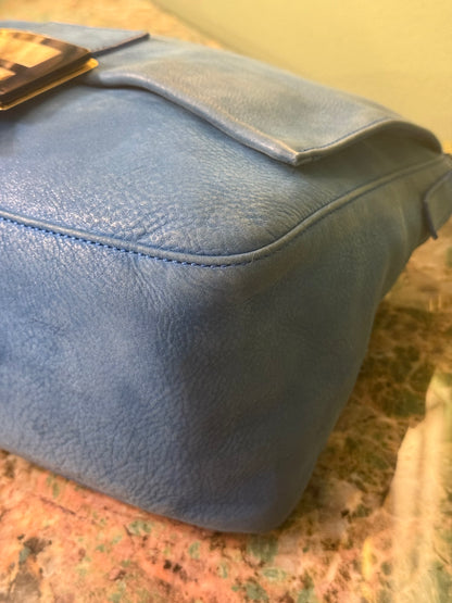 FENDI BLUE LEATHER LARGE MAMA BAGUETTE SHOULDER BAG