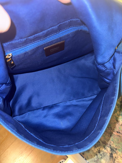 FENDI BLUE LEATHER LARGE MAMA BAGUETTE SHOULDER BAG