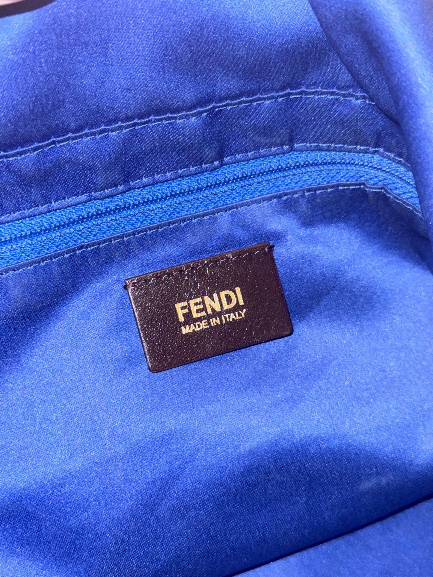 FENDI BLUE LEATHER LARGE MAMA BAGUETTE SHOULDER BAG