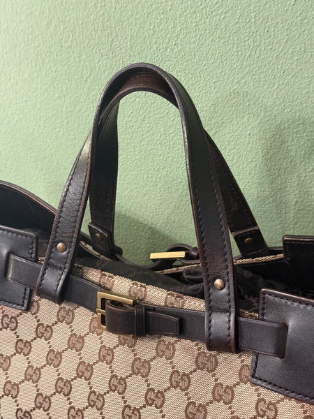 GUCCI BROWN MONOGRAM BUCKLE HANDBAG