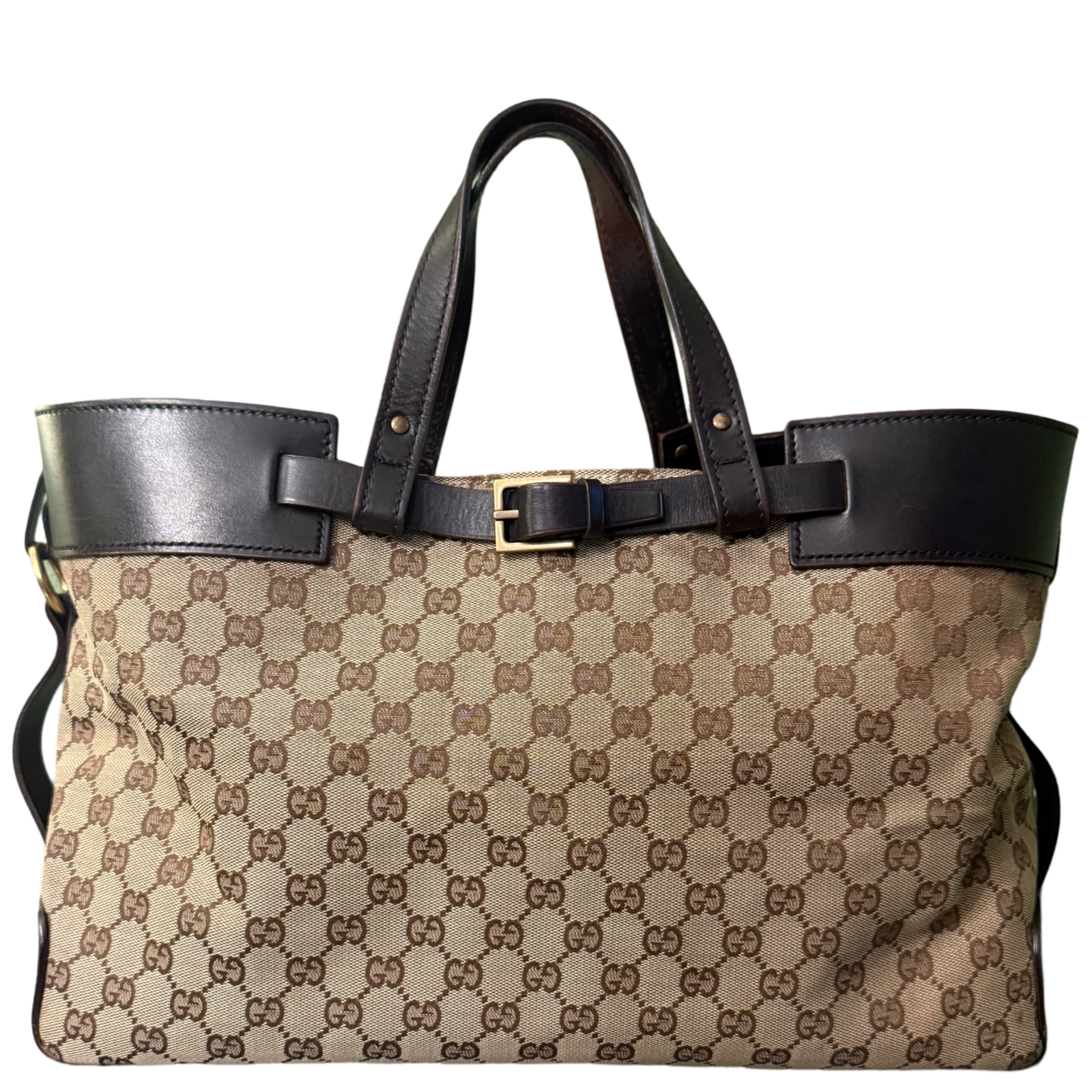 GUCCI BROWN MONOGRAM BUCKLE HANDBAG