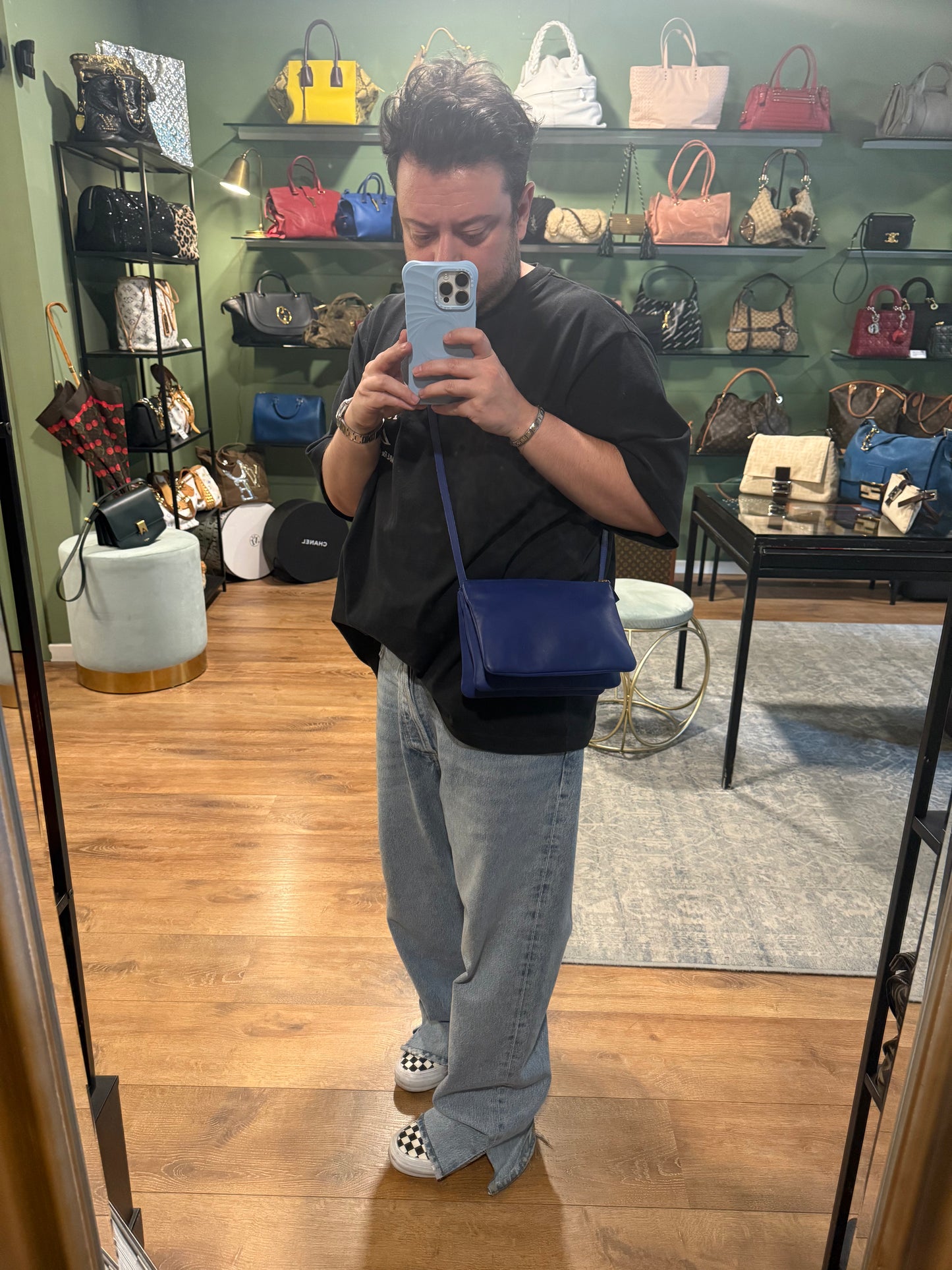 CELINE BLUE SMALL TRIO CROSSBODY BAG