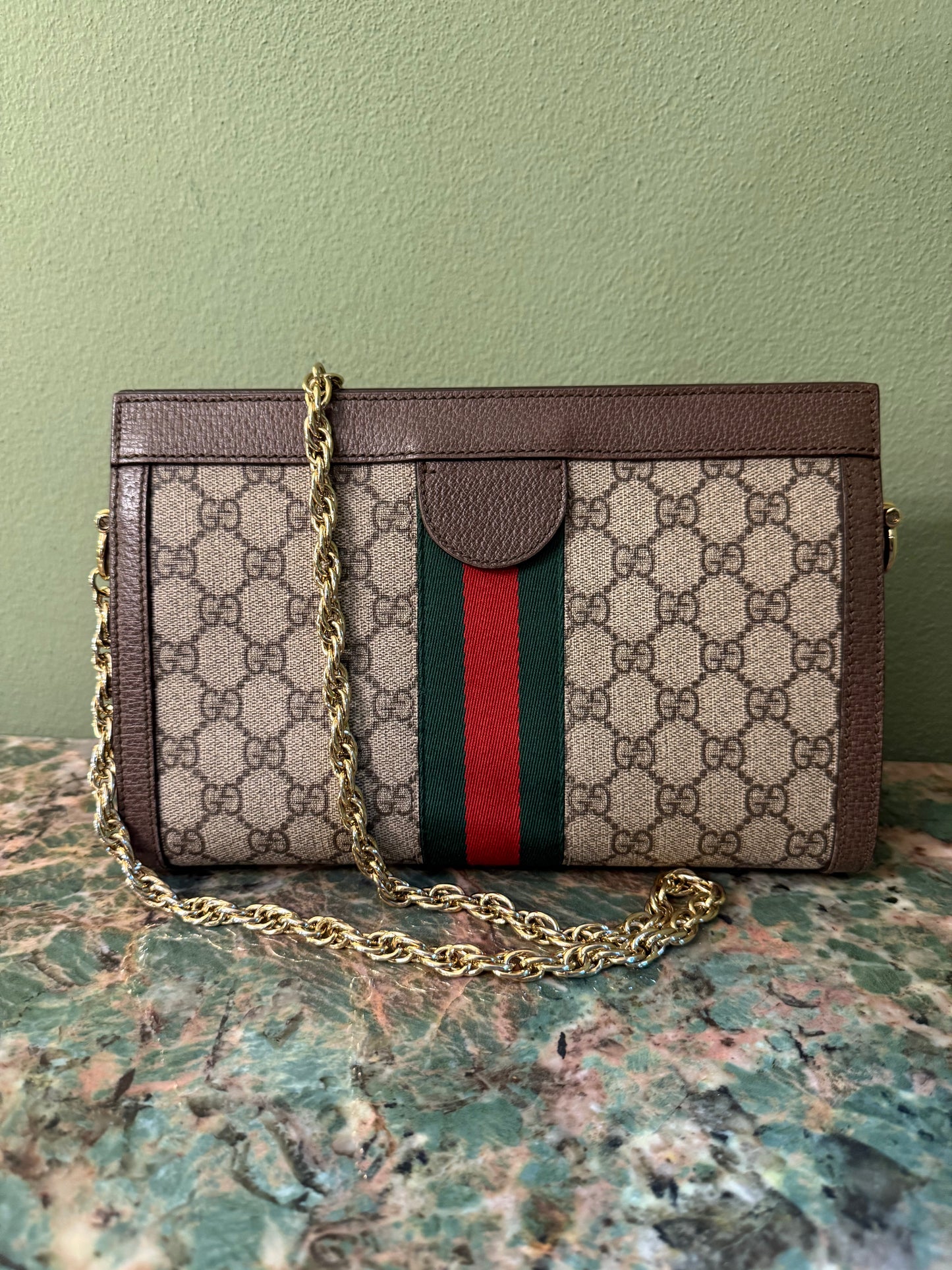 GUCCI GG SUPREME OPHIDIA CHAIN POCHETTE