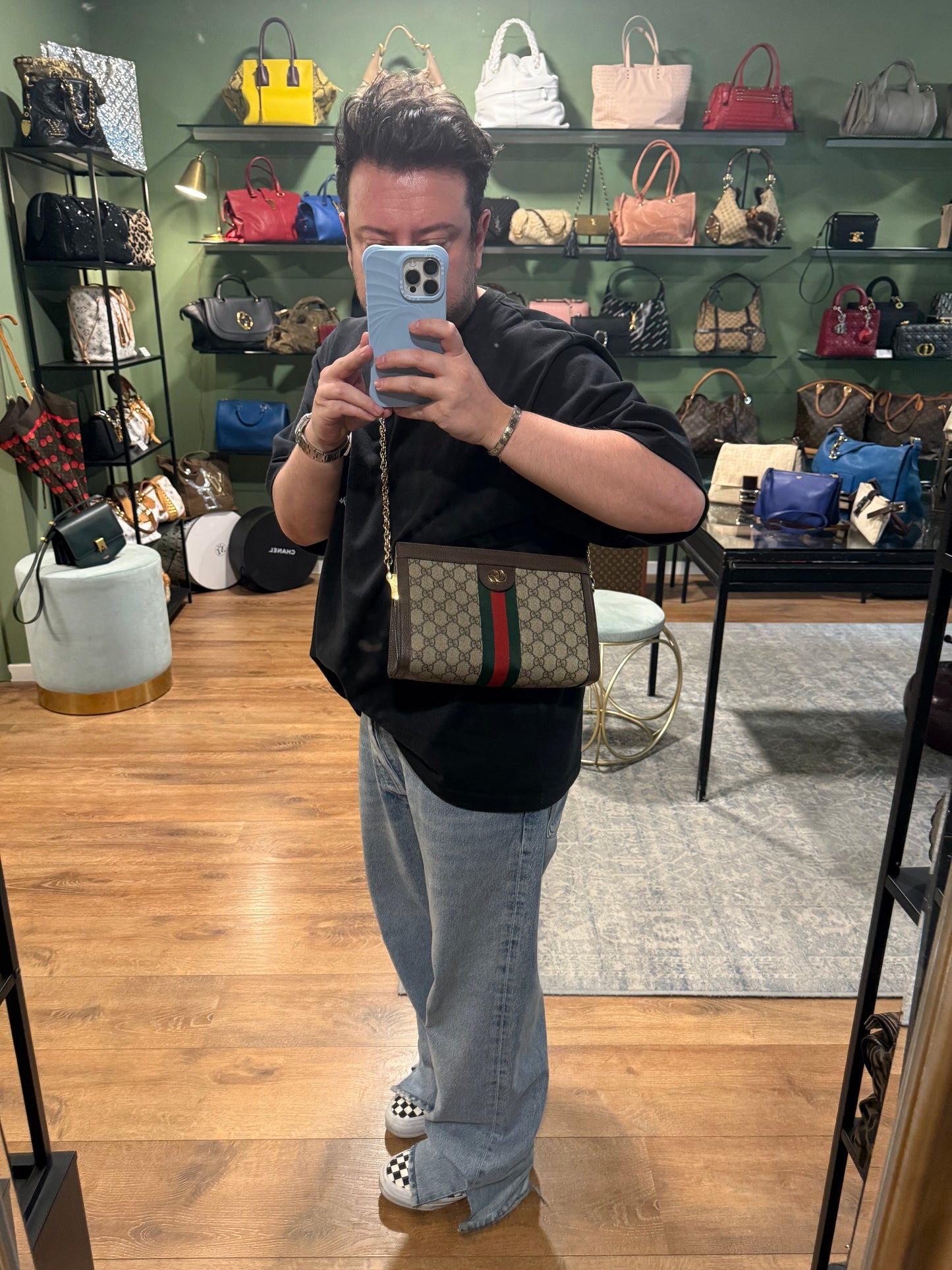 GUCCI GG SUPREME OPHIDIA CHAIN POCHETTE